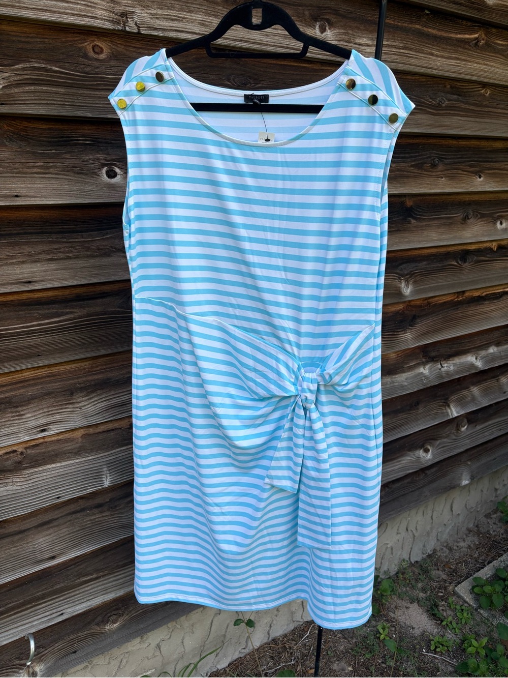 Talbots Light Blue & White Striped Tie-Front Sleeveless Dress